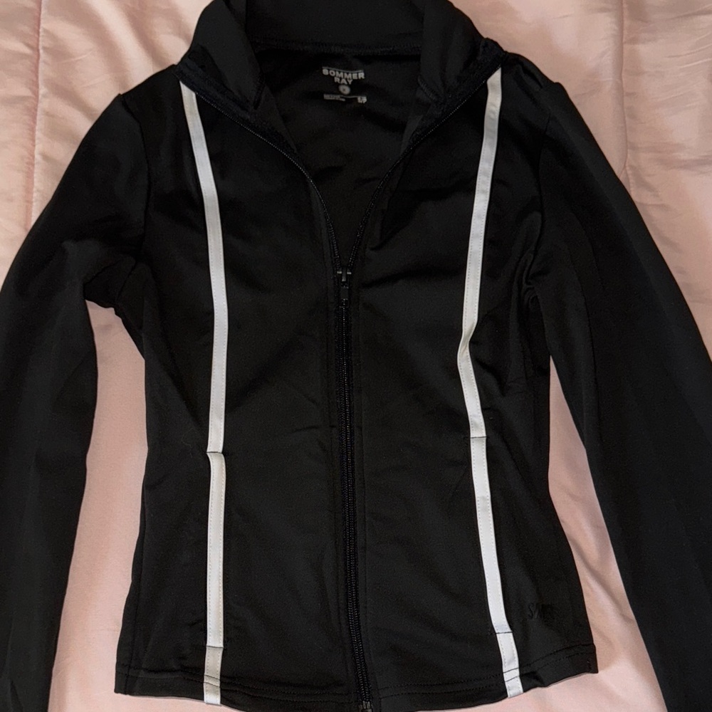 Sleek Black Bomber Jacket with White Stripes